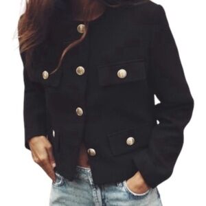 ❤️ Zara Women's Black Tweed Blazer with Gold Buttons